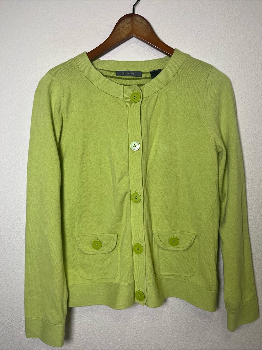 Liz Claiborne Vintage Lime Green Button-Front Women's Cardigan